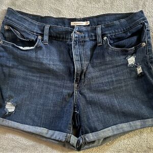 Signature by Levi Strauss Dark Blue Distressed Jean Shorts
